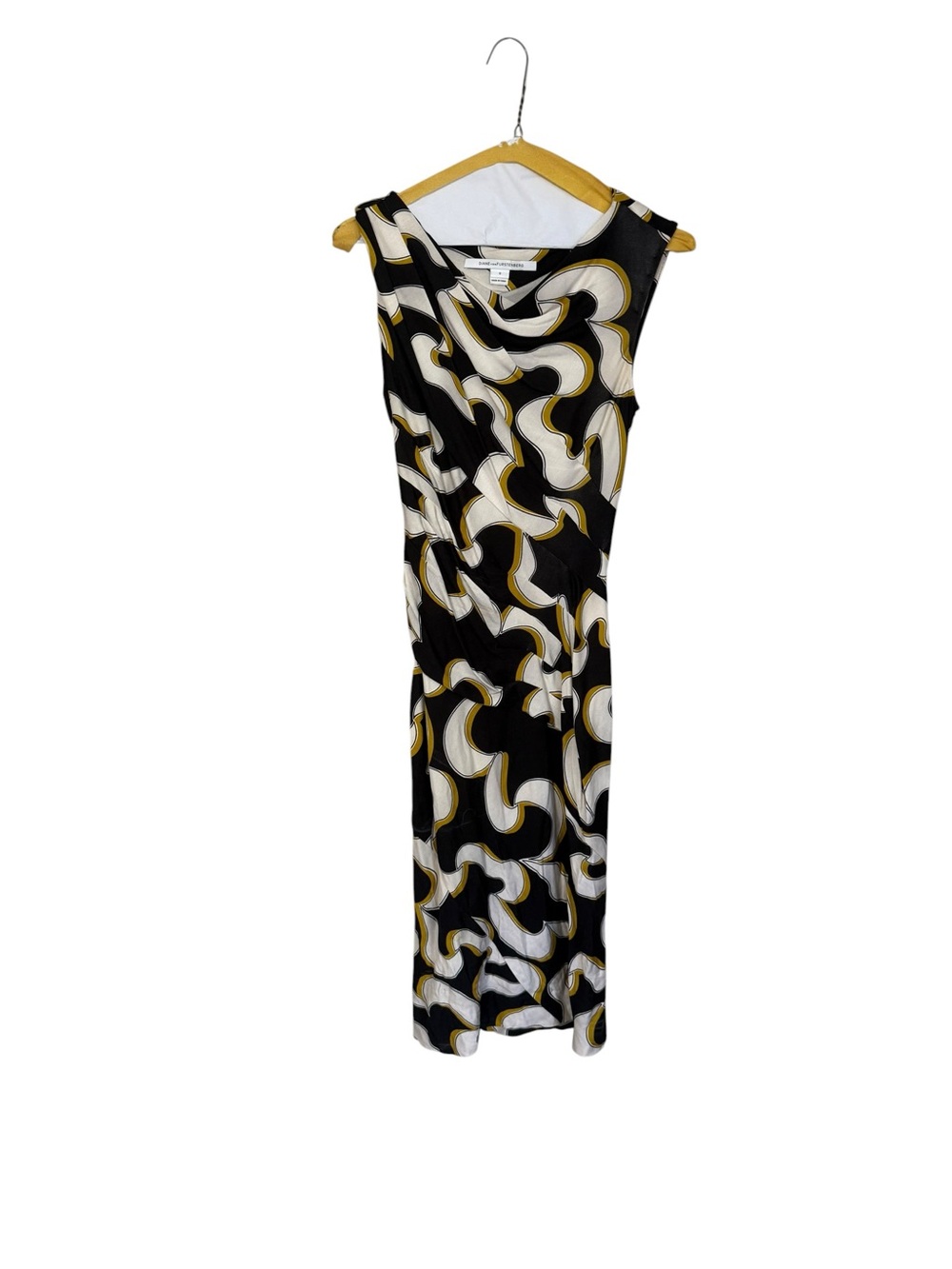 Diane Von Furstenberg Black, White & Gold Abstract-Print Maxi Dress